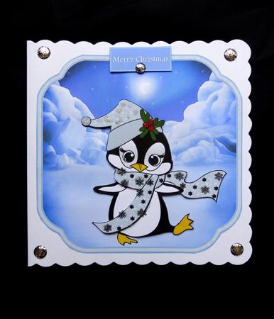 Snowflake Penguin 7x7 Card with Decoupage by Maz Kfk