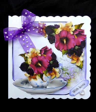 Teacup, Saucer & Summer Blooms - Shaped Topper by Maz Kfk