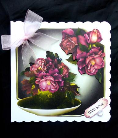 Teacup, Saucer & Autumnal Roses - Shaped Topper by Maz Kfk