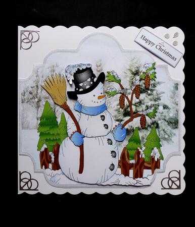 Snowman and the Pine Trees 7x7 Card with Decoupage by Maz Kfk