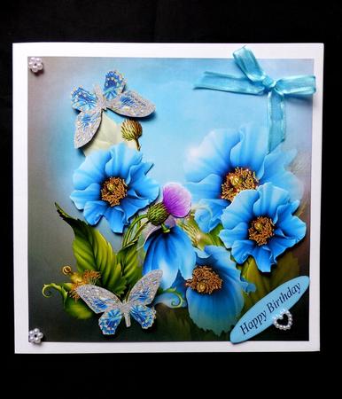Poppy Blue Butterflies Topper with Decoupage by Maz Kfk