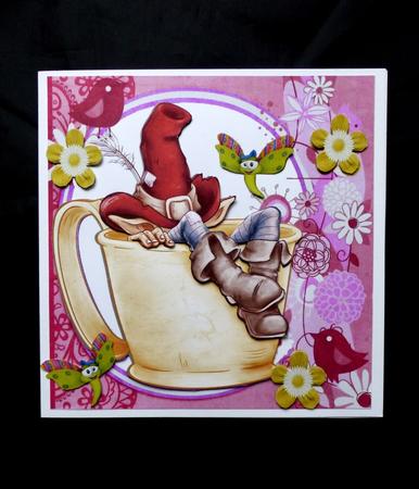 Gnome in Red Hat Snoozing in Teacup 8x8 Mini Kit by Maz Kfk