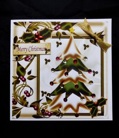 Lovely Gold/green Christmas Tree with Holly 8x8 by Maz Kfk