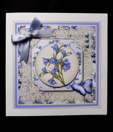 Bluebells and Lace Square Card Front by Maz Kfk