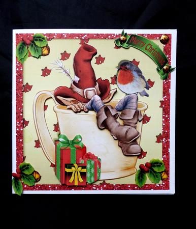Lazy Gnome Napping in Cup in Santa Hat 8x8 Mini Kit by Maz Kfk