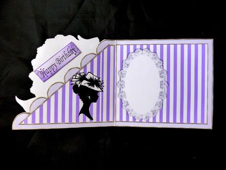 Vintage Silhouette Lady in Hat on Purple Stripe Insert by Maz Kfk