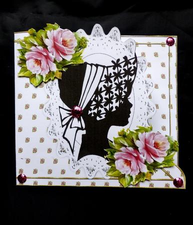 Pretty Silhouette Lady on Lace with Roses Edge Card by Maz Kfk