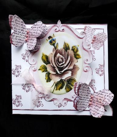 Pink Rose Cameo & Paper Script Butterflies, Over the Edge by Maz Kfk