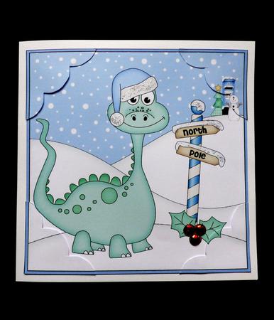 8 x 8 Christmas Denis Dinosaur Scalloped Corner Topper by Maz Kfk