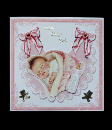 Baby Girl with Her Bottle on Frilly Bib by Maz Kfk