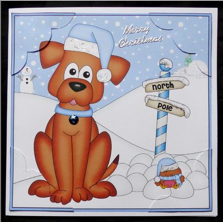 8 x 8 Christmas Rusty Dog Scalloped Corner Topper by Maz Kfk