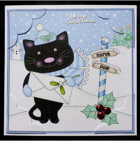 8 x 8 Little Christmas Cat Scalloped Corner Topper by Maz Kfk