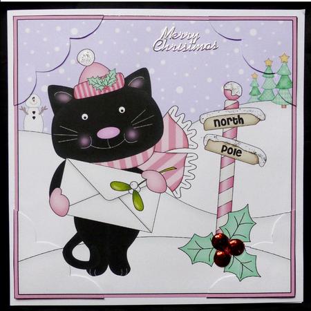 8 x 8 Little Christmas Cat Scalloped Corner Topper by Maz Kfk