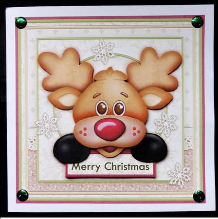 Peeping Rudolf 8x8 Christmas Decoupage Mini Kit by Maz Kfk