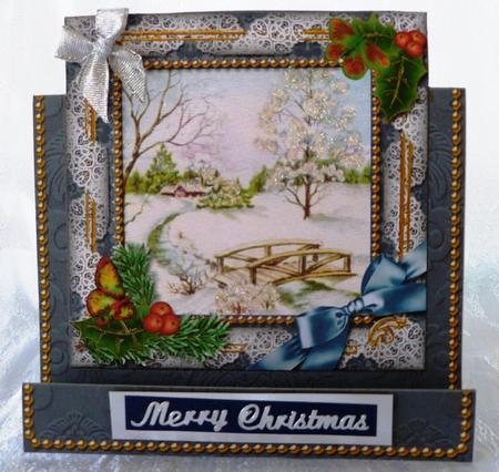 Winter Morning Holly Easel Over the Edge Card by Maz Kfk