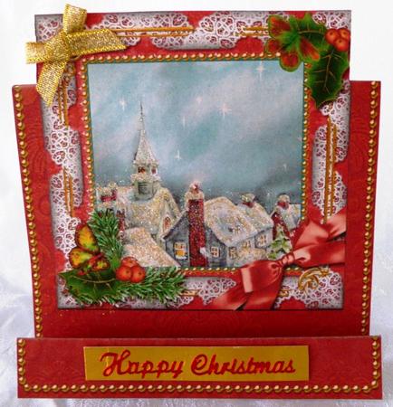 Rooftops Holly Easel Over the Edge Card by Maz Kfk