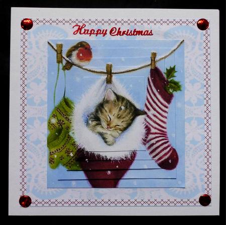 Cute Kitty in Fluffy Hanging Santa Sock Pyramids by Maz Kfk