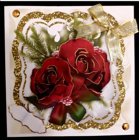 Pretty Red Winter Rose with Robins in Glitter Frame 8x8 by Maz Kfk