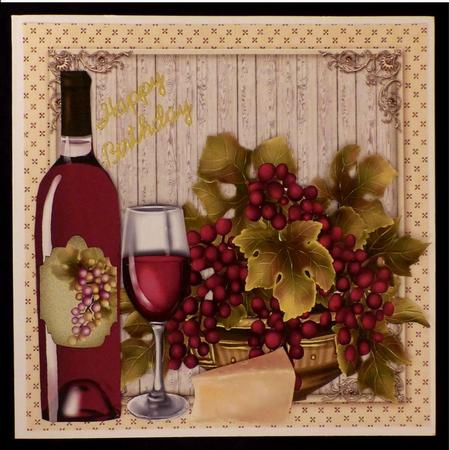 Wine and Grapes with Glasses & Cheese A4 by Maz Kfk