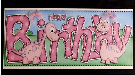 Large Dl Birthday Denise Dinosaur Card & 3D Decoupage by Maz Kfk