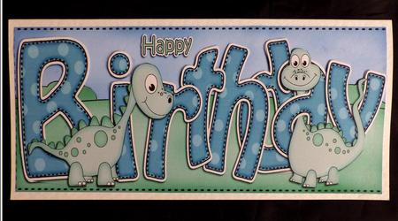 Large Dl Birthday Denis Dinosaur Card & 3D Decoupage by Maz Kfk