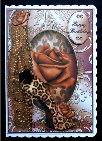 Leopard Print Shoe in a Shimmering Swirl Frame Card Front by Maz Kfk