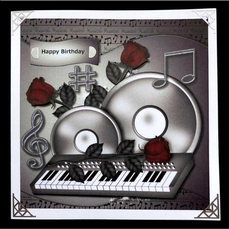 Male Card Topper Music & Roses by Maz Kfk