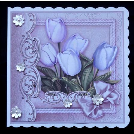 Lilac Tulips in a Pink Rope Frame - 8in x 8in Decoupage by Maz Kfk
