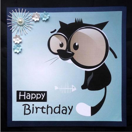 Cartoon Cat Birthday Card Front / Topper by Maz Kfk