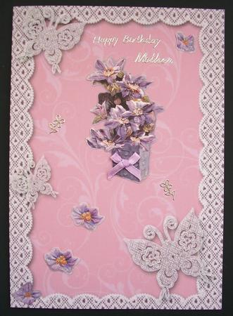Pink A5 Lace Butterfly Scallop Blank Card by Maz Kfk
