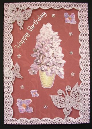 Muted Rose A5 Lace Butterfly Scallop Blank Card by Maz Kfk
