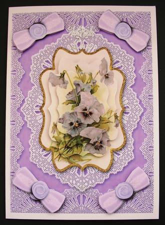 Purple Pansies A5 Lace Bracket Card Front Step by Step by Maz Kfk