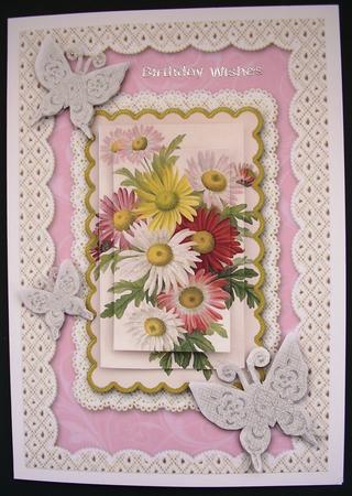 Crazy Daisy A5 Lace Butterfly Scallop Card Front by Maz Kfk