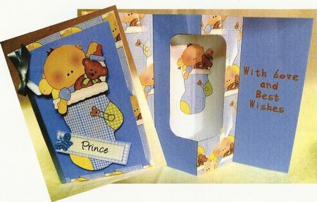 Baby Boy in Stocking Internal Window Card Kit by Maz Kfk