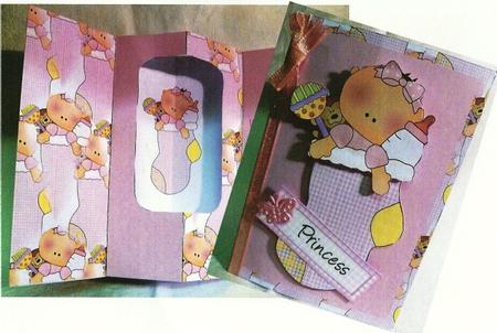 Baby Girl in Stocking Internal Window Card Kit by Maz Kfk