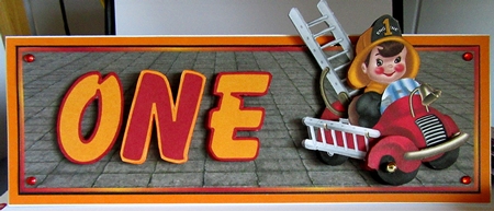 Little Fireman One Over the Top Large Card by Marion Evans