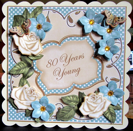 Cream Teal Fmk 80 Years Young 7in Fancy Decoupage Topper Featured Gallery Photo