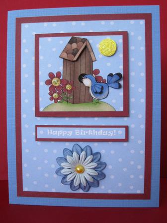 Bird House Card Front by Marion Evans