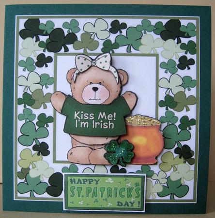 St Patrick's Day Female Bear Card by Marion Evans