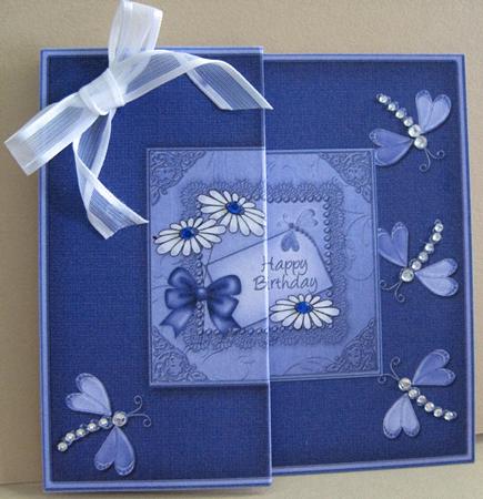 Daisies on Metallic Lace No-hole Fold Back Card by Marion Evans
