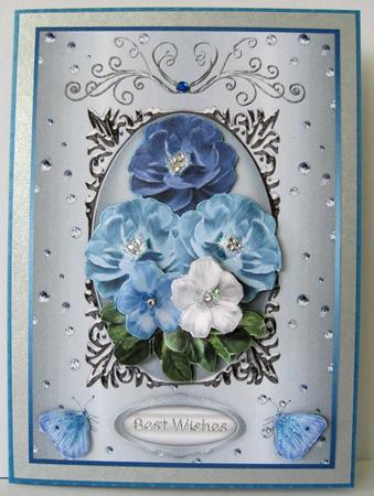 Blooms with the Blues - A5 Card Front with Step by Step by Marion Evans