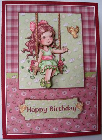 Girl on a Swing Card Front and Decoupage by Marion Evans