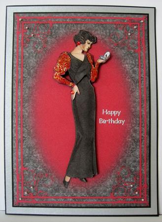 Lady in Black and Red Card Front by Marion Evans