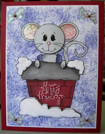 Cute Christmas Mouse Coming Out of a Chimney by Marion Evans