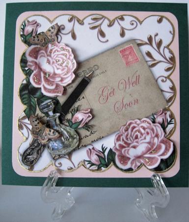 Pink Rose Get Well Soon Ink Saver 8in Decoupage Topper by Marion Evans
