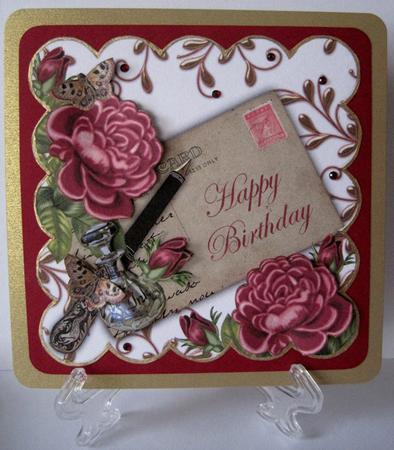 Dpink Roses Happy Birthday Ink Saver 8in Decoupage Topper by Marion Evans