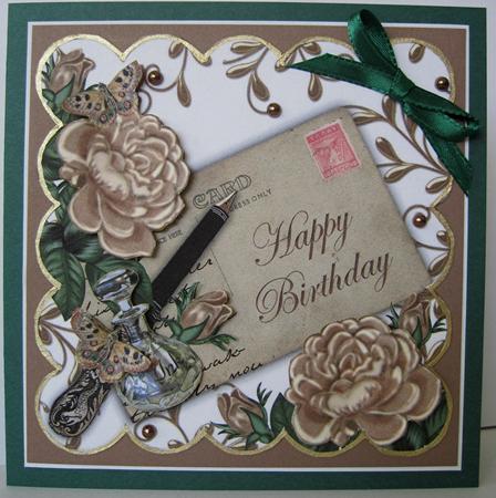 Coffee Roses Happy Birthday Ink Saver 8in Decoupage Topper by Marion Evans