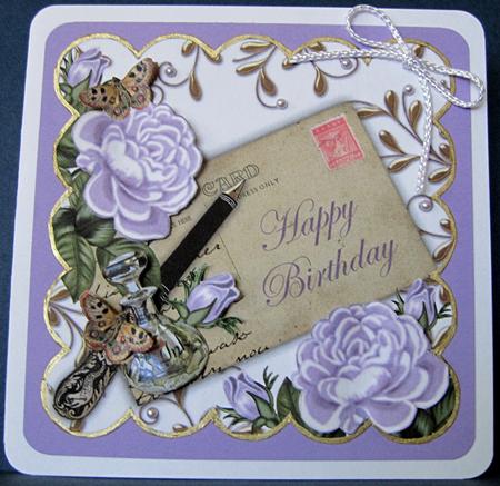 Lilac Roses Happy Birthday Ink Saver 8in Decoupage Topper by Marion Evans