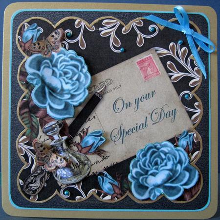 Teal Roses Black Special Day 8in Scallop Step by Step by Marion Evans