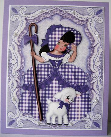 Little Bow Peep with Her Little Lamb in Purple Gingham by Marion Evans